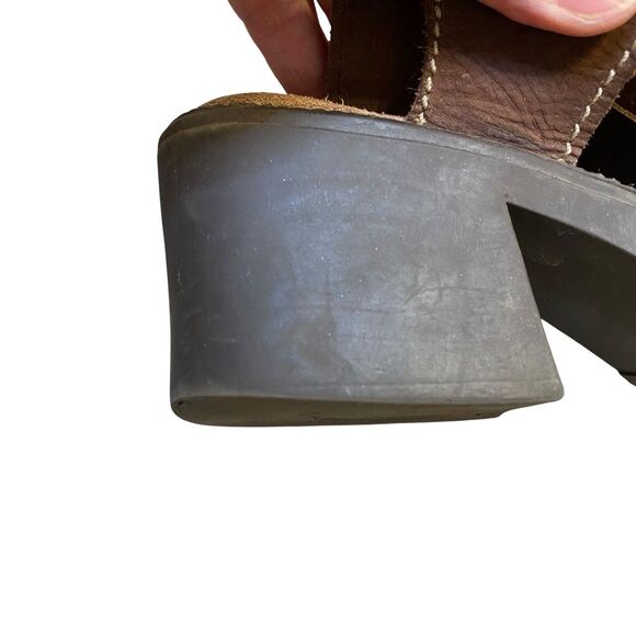 Vintage Y2K Chunky Sandals Women 8.5 Brown Leather Block Heel Open Toe Stitched - Picture 10 of 10